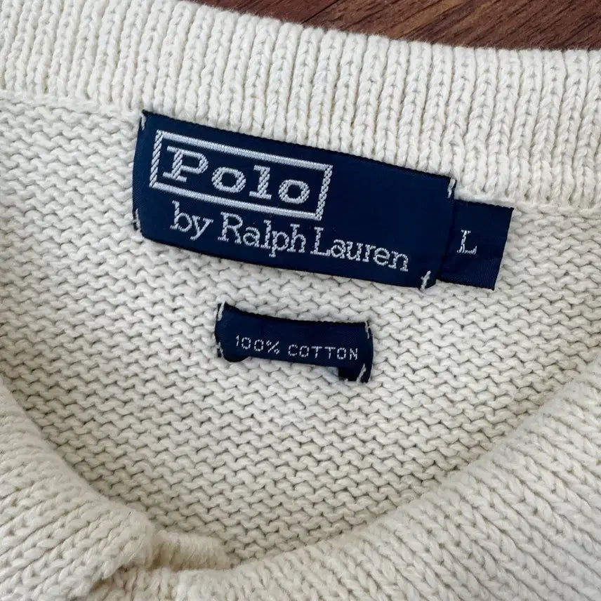 [BUNJANG] Polo Ralph Lauren Ivory Cotton Collar Knit Sweater / L 폴로 랄프로렌 아이보리 면 카라 니트
