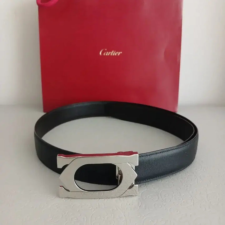 [BUNJANG] Cartier Tank Black Leather Belt / 까르띠에 탱크 블랙 가죽 벨트 쇼핑백 포함