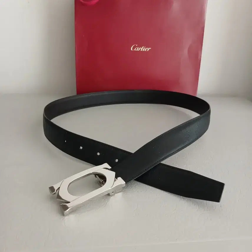 [BUNJANG] Cartier Tank Black Leather Belt / 까르띠에 탱크 블랙 가죽 벨트 쇼핑백 포함
