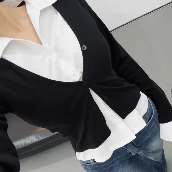 [BUNJANG] Eldin Layered Shirt Cardigan / 엘딘 레이어드 셔츠 가디건