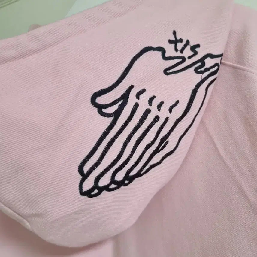 [BUNJANG] MAN.G Embroidered Pink Hoodie Zip-up / MAN.G 핑크 자수 후드집업