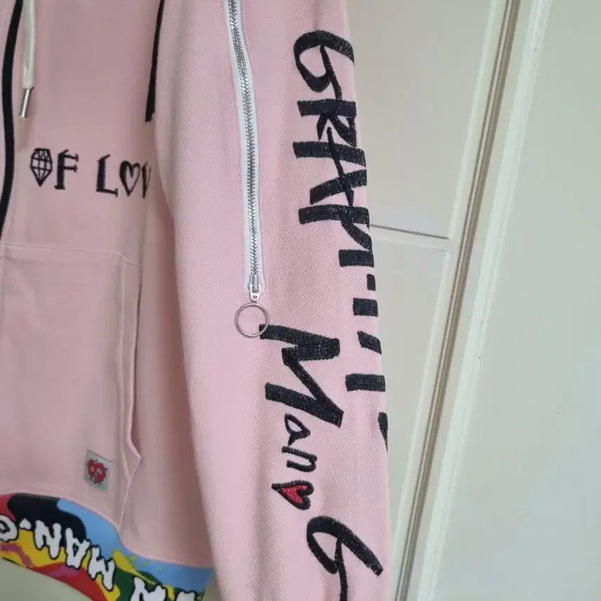 [BUNJANG] MAN.G Embroidered Pink Hoodie Zip-up / MAN.G 핑크 자수 후드집업