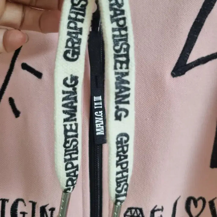[BUNJANG] MAN.G Embroidered Pink Hoodie Zip-up / MAN.G 핑크 자수 후드집업