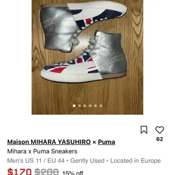 [BUNJANG] Puma x Mihara Yasuhiro Collaboration High-Top Sneakers Silver Leather Union Jack / PUMA by MIHARA YASUHIRO High Sneakers