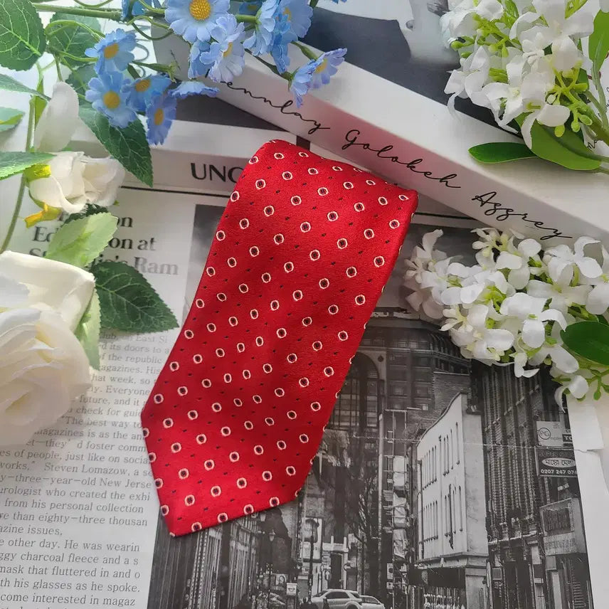 [BUNJANG] Tommy Hilfiger Silk Red Micro Pattern Tie / 타미힐피거 실크 레드 패턴 넥타이 7.8cm S~A+등급 G2