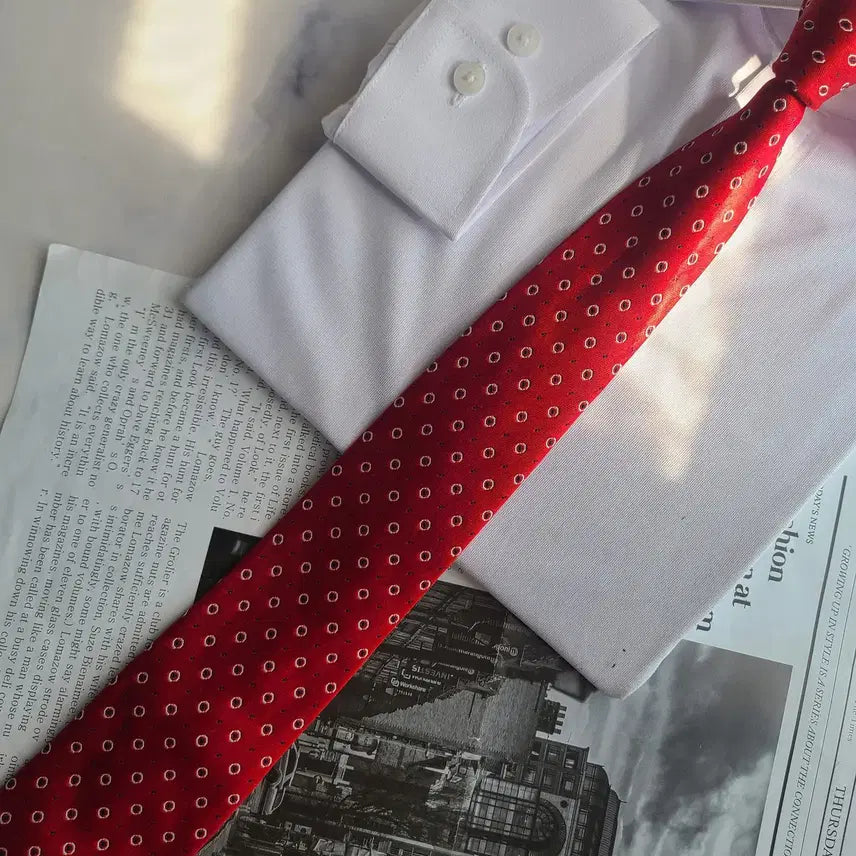 [BUNJANG] Tommy Hilfiger Silk Red Micro Pattern Tie / 타미힐피거 실크 레드 패턴 넥타이 7.8cm S~A+등급 G2