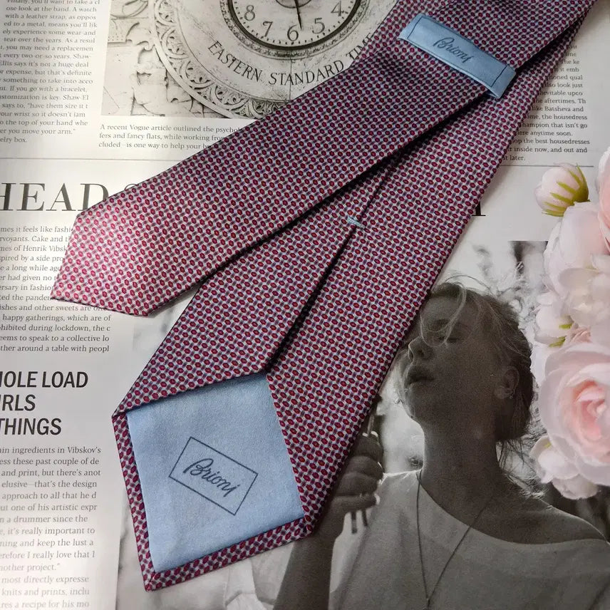 [BUNJANG] Brioni Silk Tie - Blue Wine Micro Pattern 8cm / 브리오니 실크 블루 와인 패턴 넥타이 8cm S~A+등급 E906