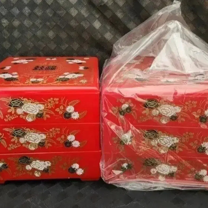 [BUNJANG] Vintage Red 3-Tier Organizer Box / 인테리어소품 빈티지 옛날 3단 찬합 미사용