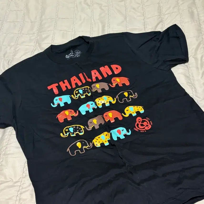 [SOLD OUT] 태국 코끼리 프린팅 검정 반팔 티셔츠