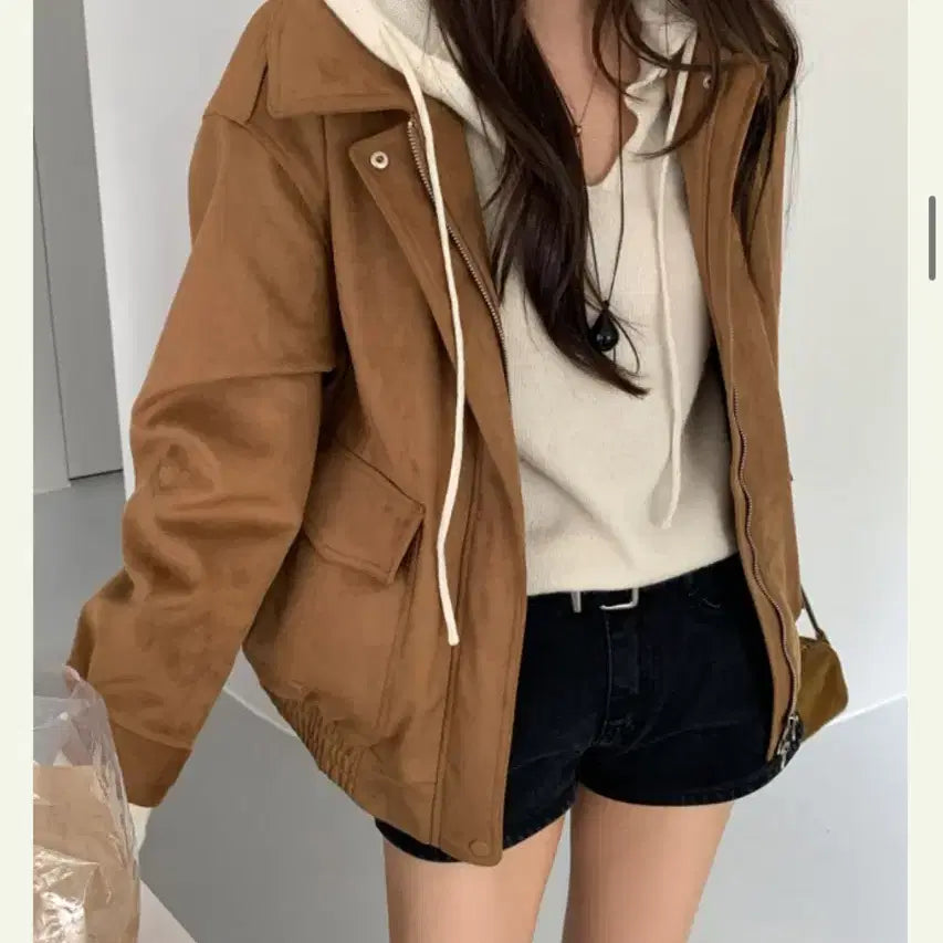 [SOLD OUT] 모던로브 블루종 카멜 스웨이드 컬러