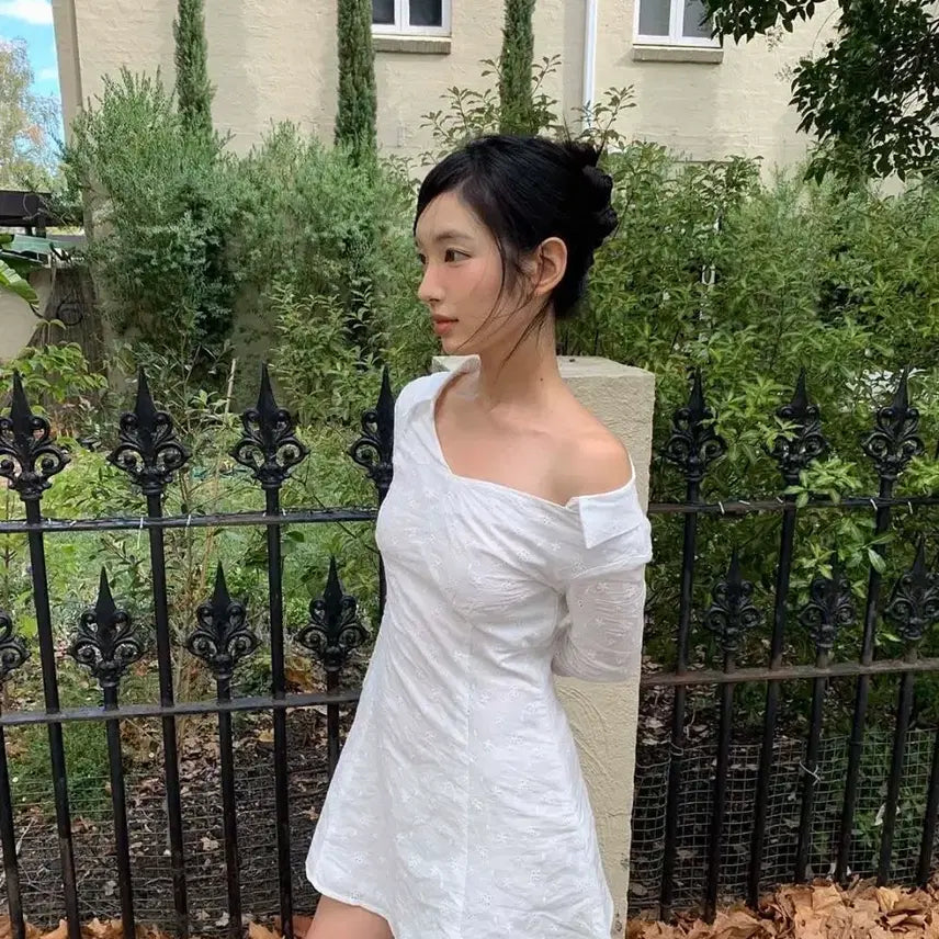 [BUNJANG] Not Your Roses One Shoulder Shirt Dress / 낫유어로즈 원숄더 셔츠 드레스 원피스