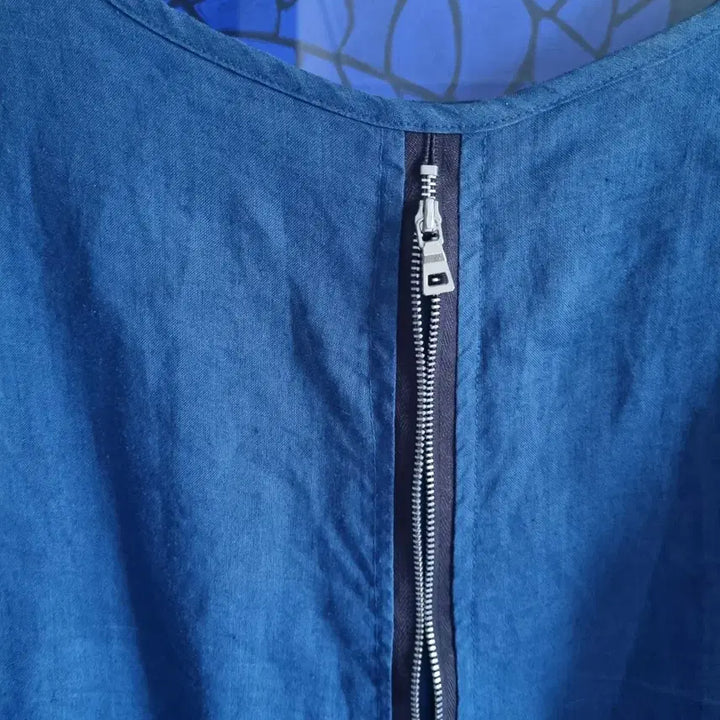 [BUNJANG] Blue Ribbon Linen Blouse / 블루 리본 매듭 린넨 마  블라우스 66~77