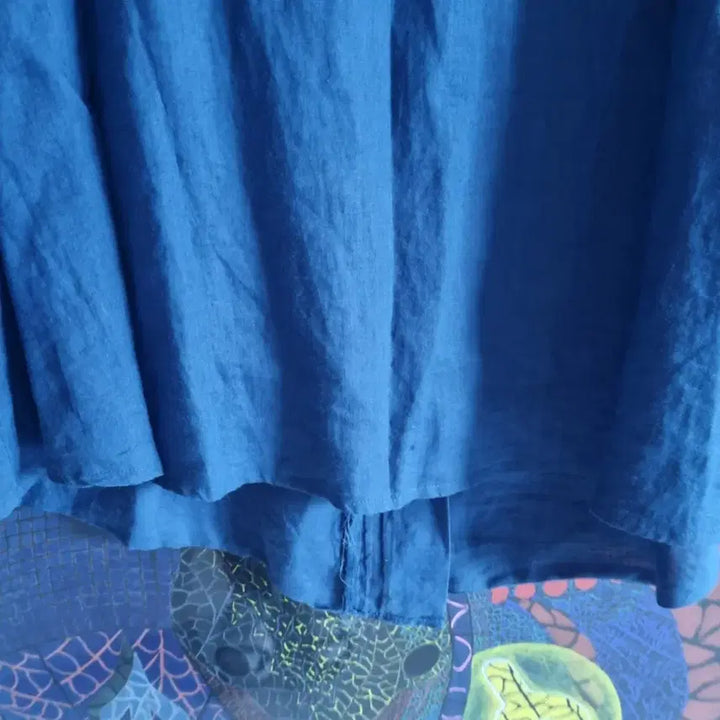 [BUNJANG] Blue Ribbon Linen Blouse / 블루 리본 매듭 린넨 마  블라우스 66~77