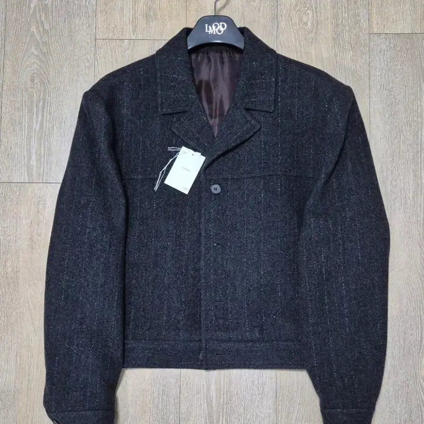 [BUNJANG] Elmood Narcisse Stripe Wool Trucker Jacket Metal Gray / [엘무드] 나르시 스트라이프 울 트러커 자켓 메탈그레이