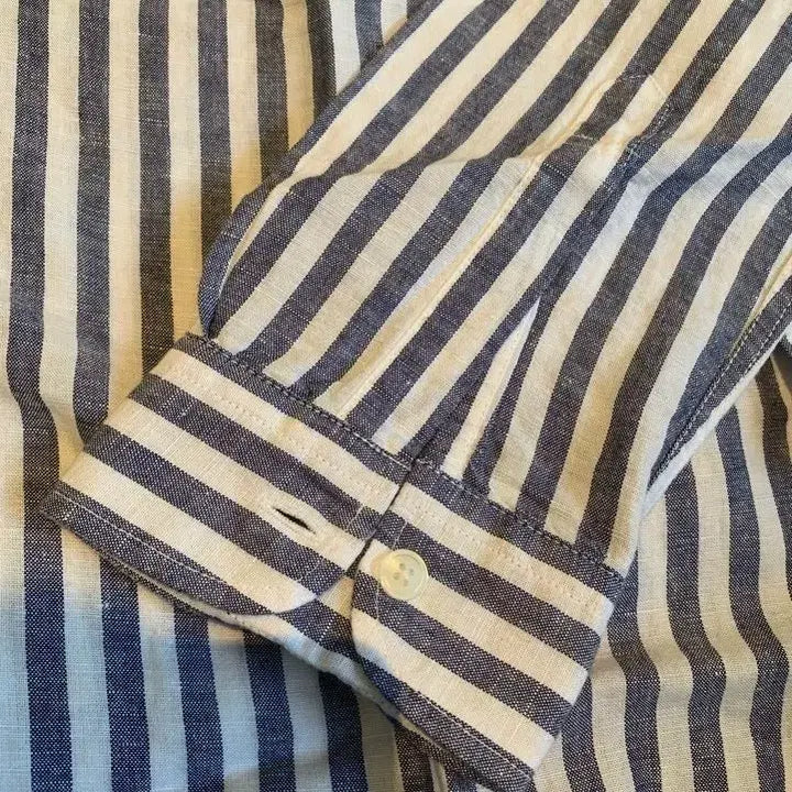 [BUNJANG] Z ZIOZIA Navy Stripe Breeze Linen Cotton Shirt / 지오지아 And Z/네이비 스트라이프 브리즈 린넨 코튼 셔츠/100