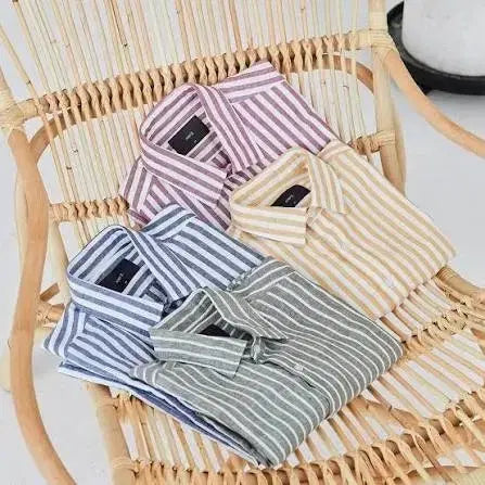 [BUNJANG] Z ZIOZIA Navy Stripe Breeze Linen Cotton Shirt / 지오지아 And Z/네이비 스트라이프 브리즈 린넨 코튼 셔츠/100