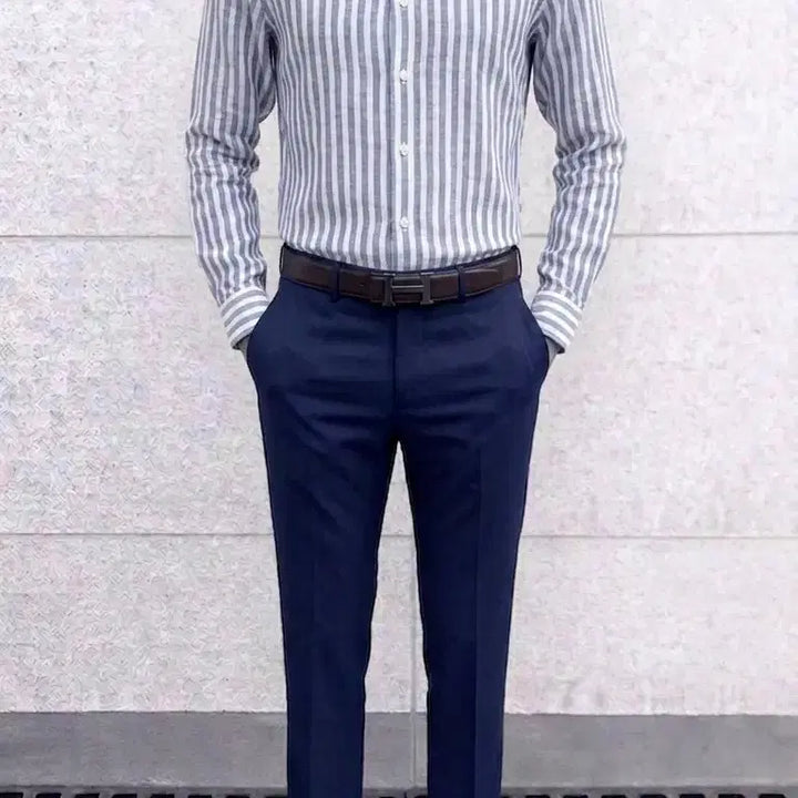 [BUNJANG] Z ZIOZIA Navy Stripe Breeze Linen Cotton Shirt / 지오지아 And Z/네이비 스트라이프 브리즈 린넨 코튼 셔츠/100