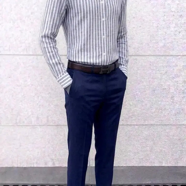 [BUNJANG] Z ZIOZIA Navy Stripe Breeze Linen Cotton Shirt / 지오지아 And Z/네이비 스트라이프 브리즈 린넨 코튼 셔츠/100
