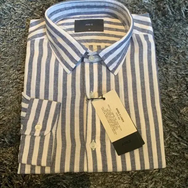 [BUNJANG] Z ZIOZIA Navy Stripe Breeze Linen Cotton Shirt / 지오지아 And Z/네이비 스트라이프 브리즈 린넨 코튼 셔츠/100