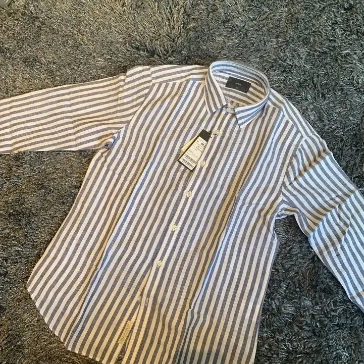 [BUNJANG] Z ZIOZIA Navy Stripe Breeze Linen Cotton Shirt / 지오지아 And Z/네이비 스트라이프 브리즈 린넨 코튼 셔츠/100
