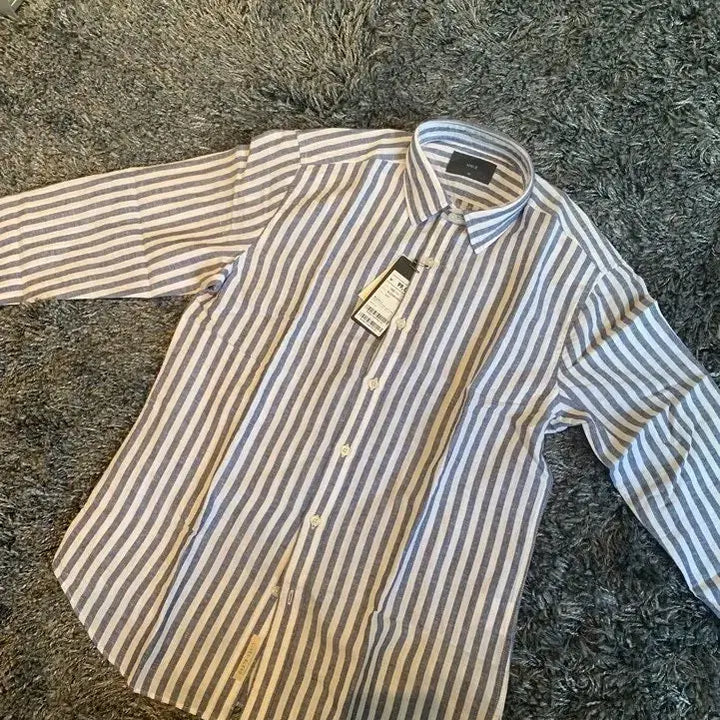 [BUNJANG] Z ZIOZIA Navy Stripe Breeze Linen Cotton Shirt / 지오지아 And Z/네이비 스트라이프 브리즈 린넨 코튼 셔츠/100