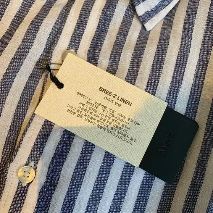 [BUNJANG] Z ZIOZIA Navy Stripe Breeze Linen Cotton Shirt / 지오지아 And Z/네이비 스트라이프 브리즈 린넨 코튼 셔츠/100