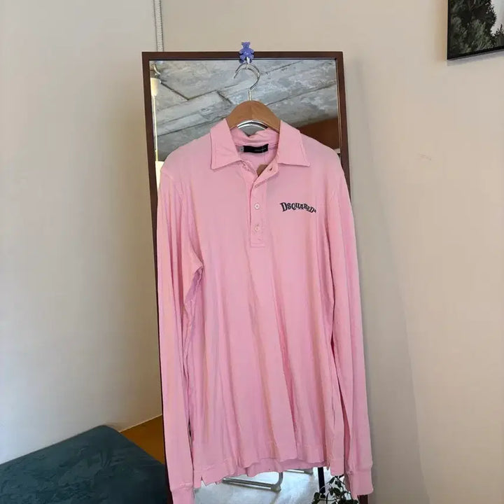 [BUNJANG] Dsquared2 Pink Long Sleeve Polo T-Shirt / 디스퀘어드2 핑크색 긴팔 폴로티셔츠