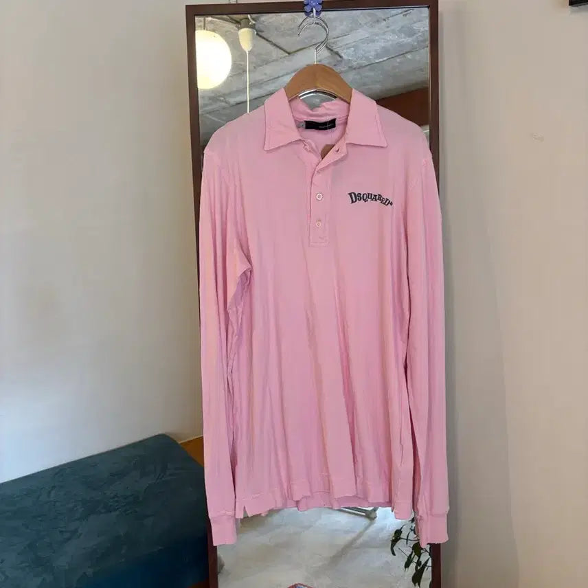 [BUNJANG] Dsquared2 Pink Long Sleeve Polo T-Shirt / 디스퀘어드2 핑크색 긴팔 폴로티셔츠