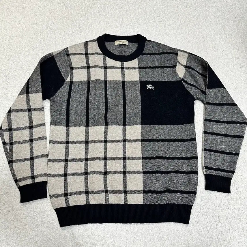 [BUNJANG] Burberry Check Pattern Knit Sweater (Black, L) / 버버리 체크 패턴 니트 블랙 L