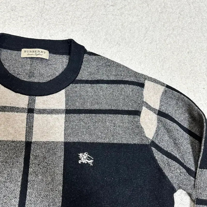 [BUNJANG] Burberry Check Pattern Knit Sweater (Black, L) / 버버리 체크 패턴 니트 블랙 L
