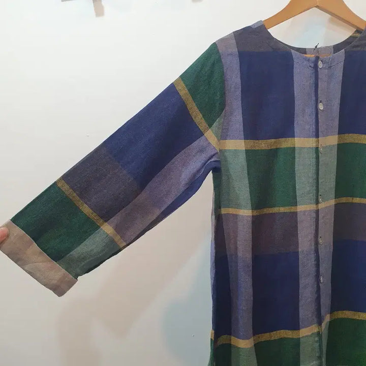 [BUNJANG] Vintage Check Linen Long Blouse / 빈티지 체크 린넨 롱 블라우스