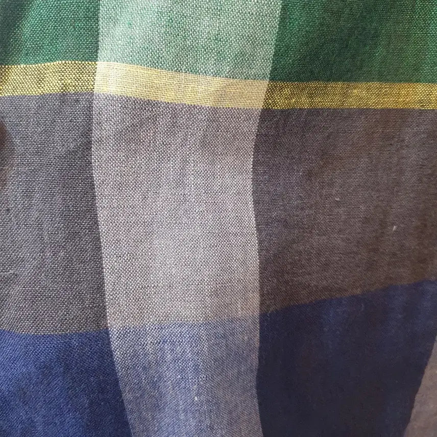 [BUNJANG] Vintage Check Linen Long Blouse / 빈티지 체크 린넨 롱 블라우스