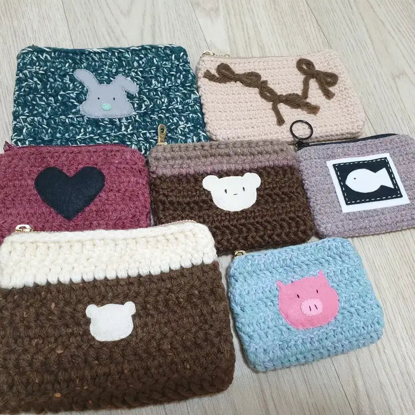 [BUNJANG] Handmade Knitted Pouch Bundle Set / 핸드메이드 뜨개 수제 파우치 소품 동전지갑 8가지 일괄