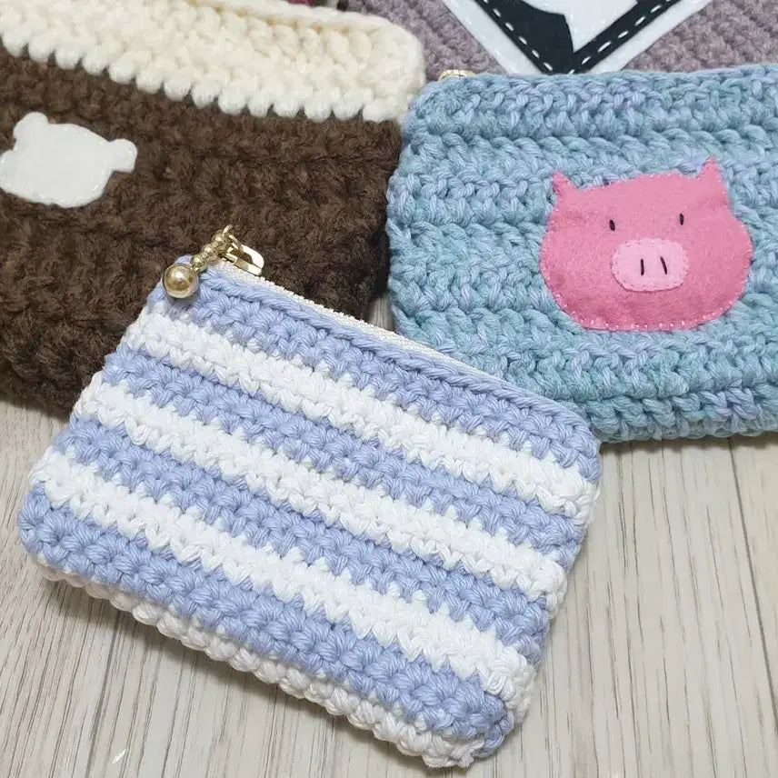 [BUNJANG] Handmade Knitted Pouch Bundle Set / 핸드메이드 뜨개 수제 파우치 소품 동전지갑 8가지 일괄