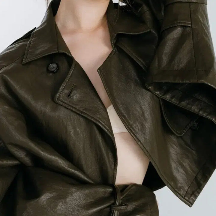 [BUNJANG] Moifair Leather Strap Trench Jacket / 모이페어 레더 스트랩 트렌치 자켓 브라운