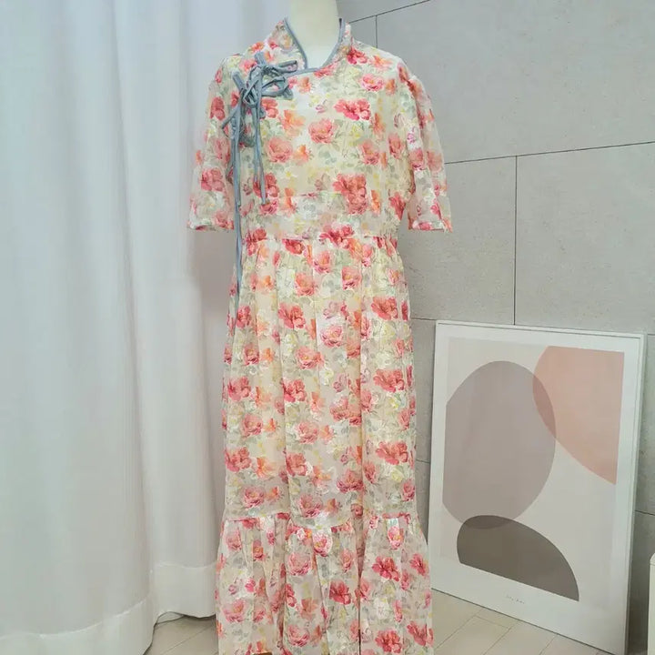 [BUNJANG] Watercolor Floral Long Dress / 새상품] 화사한 수채화 플라워 롱 원피스 (생활한복 스타일)