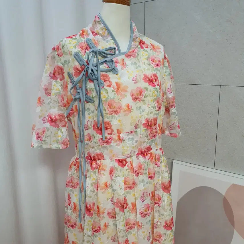 [BUNJANG] Watercolor Floral Long Dress / 새상품] 화사한 수채화 플라워 롱 원피스 (생활한복 스타일)
