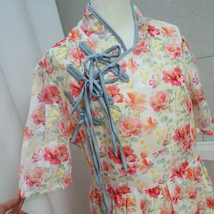 [BUNJANG] Watercolor Floral Long Dress / 새상품] 화사한 수채화 플라워 롱 원피스 (생활한복 스타일)