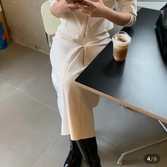 [BUNJANG] Jeongham Ollyline Ivory Two-Piece Set / 정함 올리라인 아이보리 셋업 투피스 (지퍼 자켓 롱스커트)