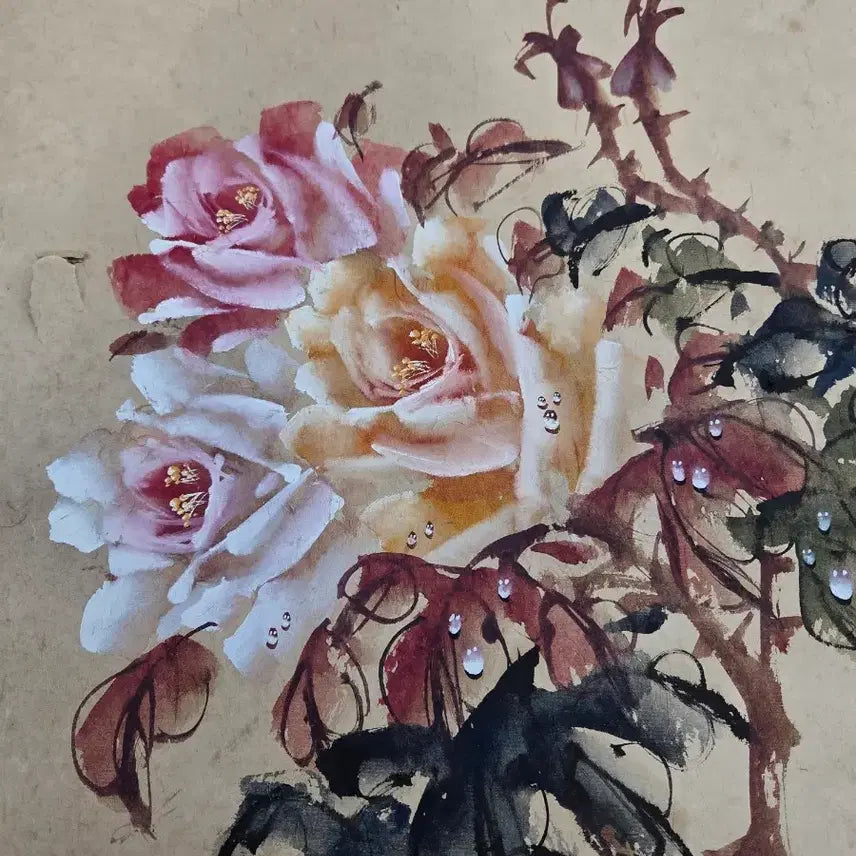 [BUNJANG] Oriental Painting Rose Watercolor / 동양화  장미꽃잎에 맺힌 물방울