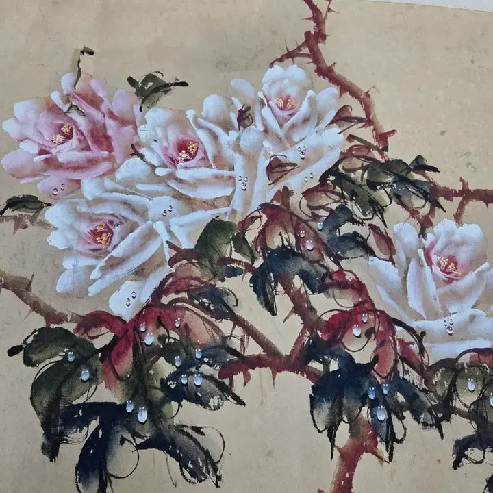 [BUNJANG] Oriental Painting Rose Watercolor / 동양화  장미꽃잎에 맺힌 물방울