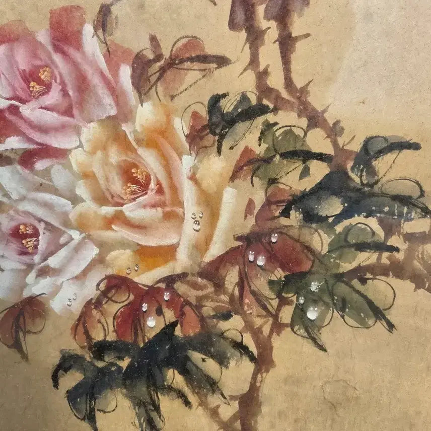 [BUNJANG] Oriental Painting Rose Watercolor / 동양화  장미꽃잎에 맺힌 물방울