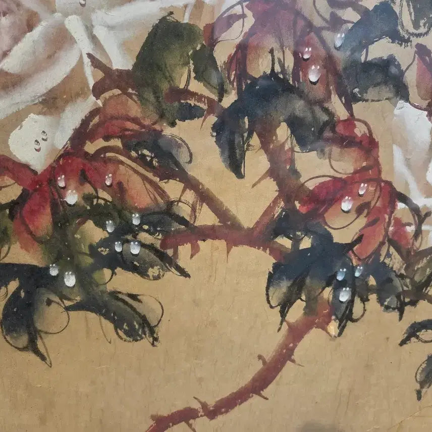 [BUNJANG] Oriental Painting Rose Watercolor / 동양화  장미꽃잎에 맺힌 물방울