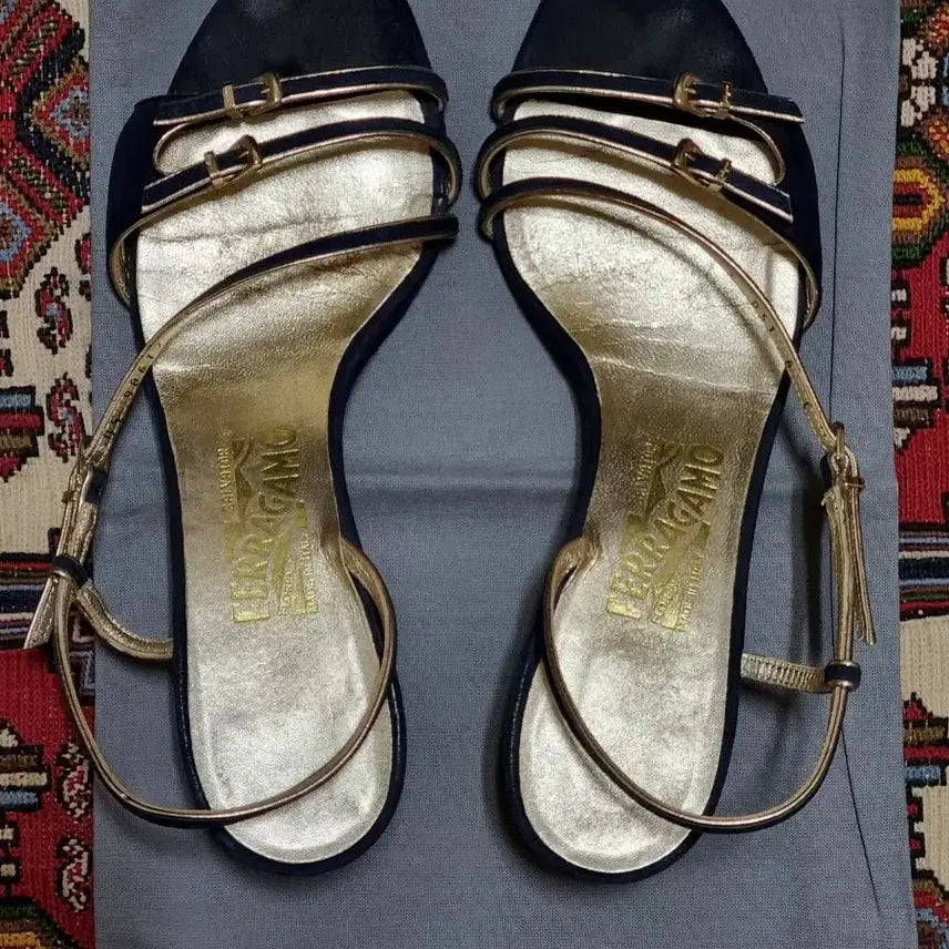 [BUNJANG] Ferragamo Navy Suede Strap Sandals / 정품 페라가모 네이비 스트랩힐 명품샌들, 245mm/38 (상태아주좋음)