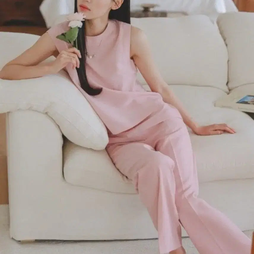 [BUNJANG] Eune Blanc Pink Blouse &amp; Slacks Set / 으네 블랑 블라우스 블랑 슬랙스 핑크 셋업