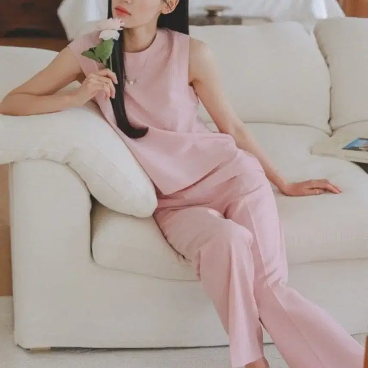 [BUNJANG] Eune Blanc Pink Blouse &amp; Slacks Set / 으네 블랑 블라우스 블랑 슬랙스 핑크 셋업