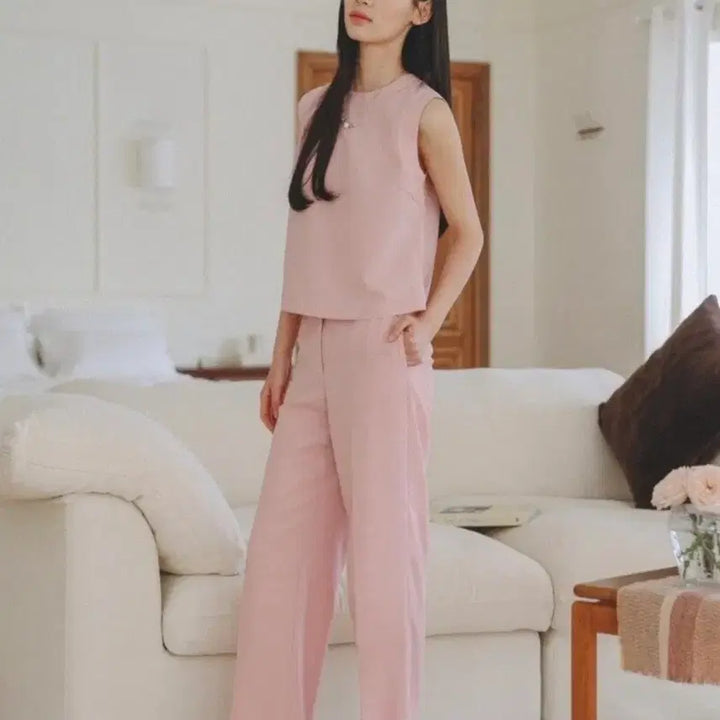 [BUNJANG] Eune Blanc Pink Blouse &amp; Slacks Set / 으네 블랑 블라우스 블랑 슬랙스 핑크 셋업