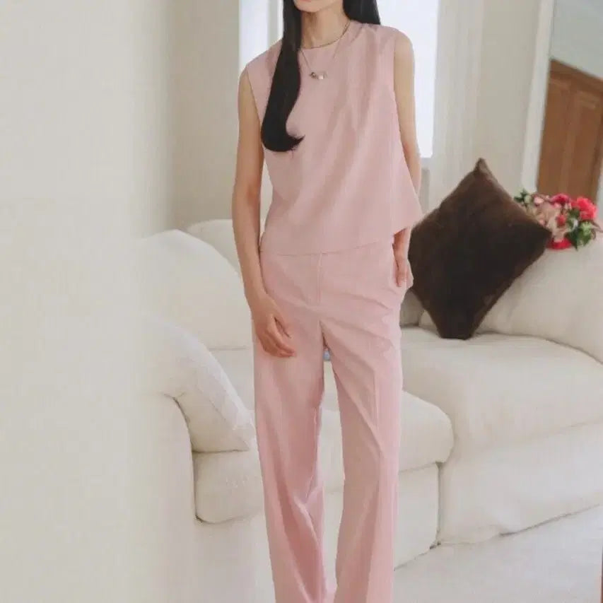 [BUNJANG] Eune Blanc Pink Blouse &amp; Slacks Set / 으네 블랑 블라우스 블랑 슬랙스 핑크 셋업