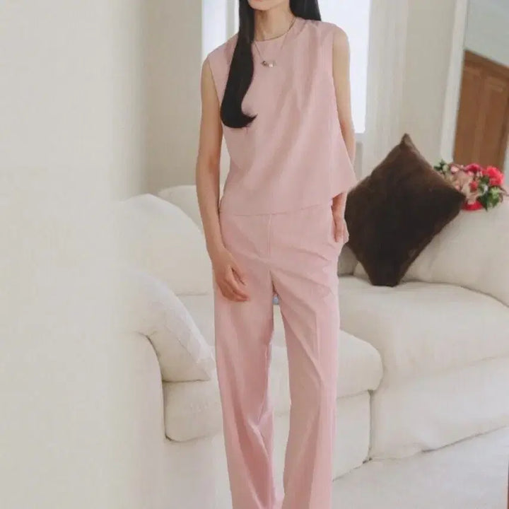 [BUNJANG] Eune Blanc Pink Blouse &amp; Slacks Set / 으네 블랑 블라우스 블랑 슬랙스 핑크 셋업