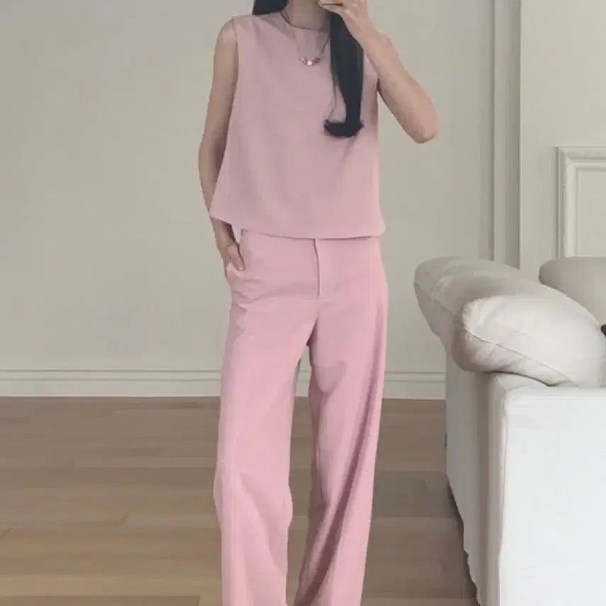 [BUNJANG] Eune Blanc Pink Blouse &amp; Slacks Set / 으네 블랑 블라우스 블랑 슬랙스 핑크 셋업